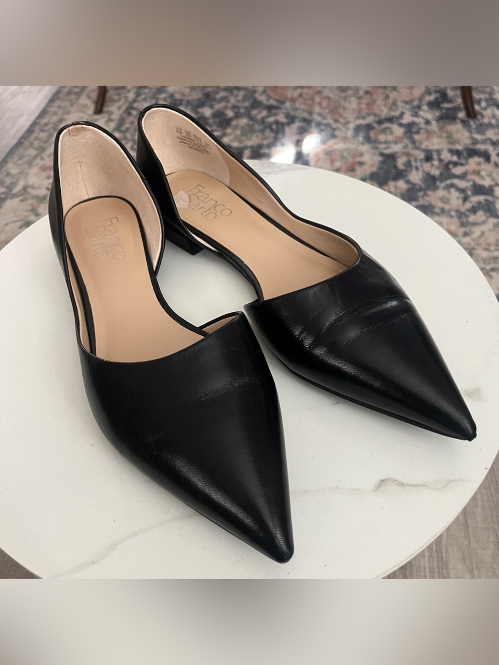 Franco Sarto Black Leather Pointed Flats